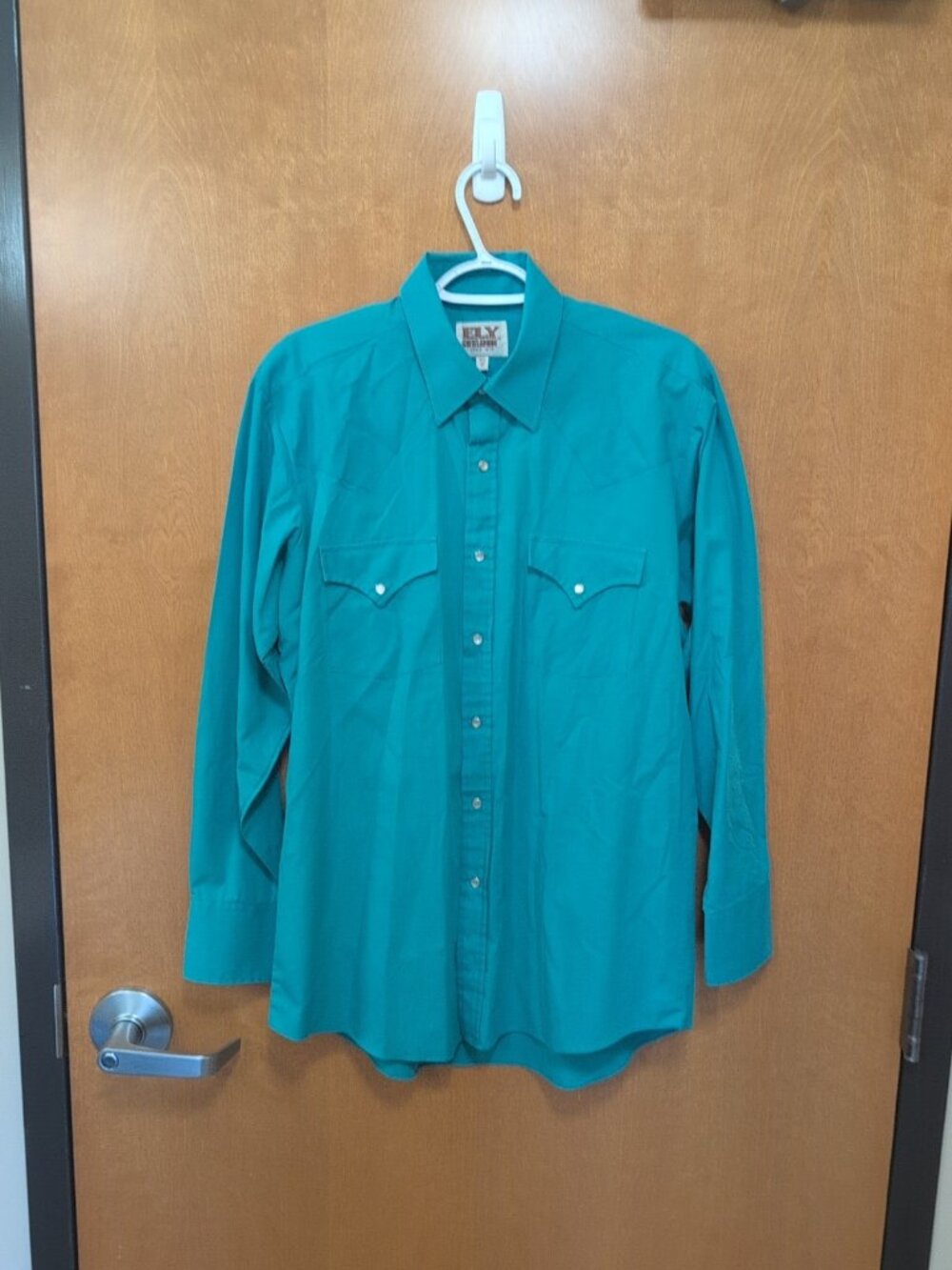 Ely Cattleman Shirt Mens 15 1/2 33 Blue Teal Long Sleeve VTG Pearl Snap Western - Picture 1 of 9